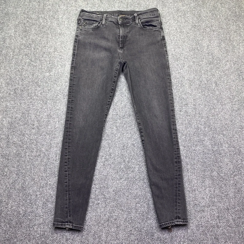 True Religion Halle Super Skinny Jeans Black Mid Rise Ankle Zip Sz 30 USA Grunge